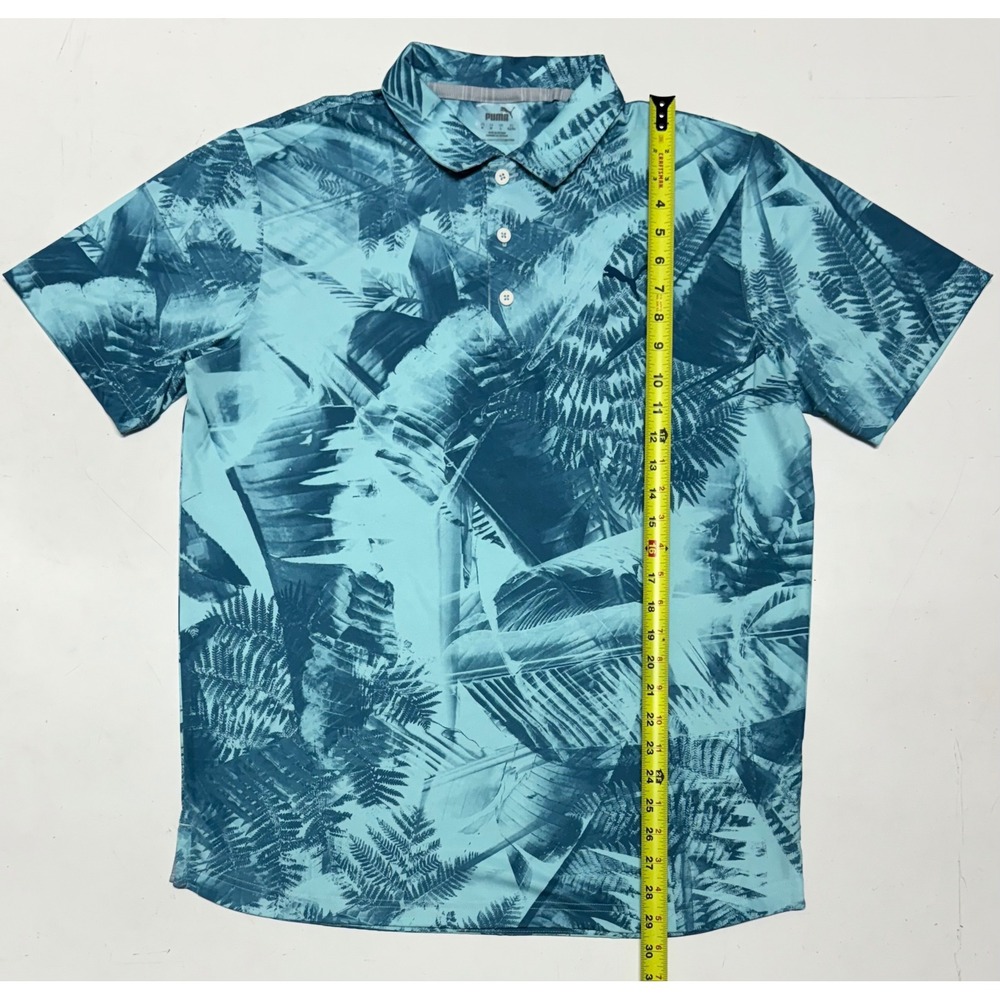 Puma Golf Polo‎ Shirt Men's Medium Blue Abstract Print Athletic